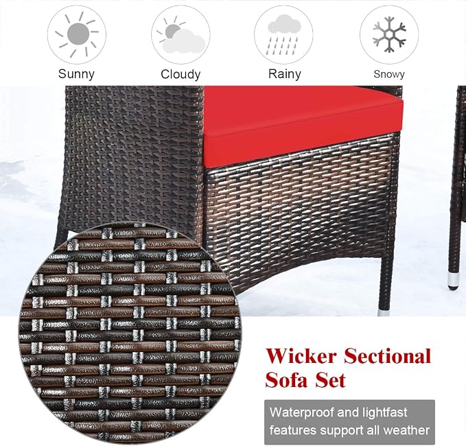 COSTWAY 8PCS Rattan Patio Furniture Set, Outdoor Wicker Rattan Chairs - Image 8