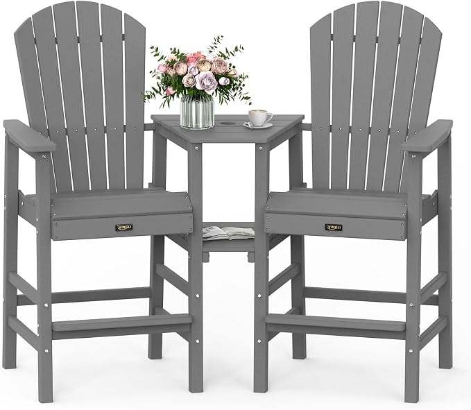 VINGLI Tall Adirondack Chairs Set of 2, All Weather HDPE Bar Height Adirondack by VINGLI