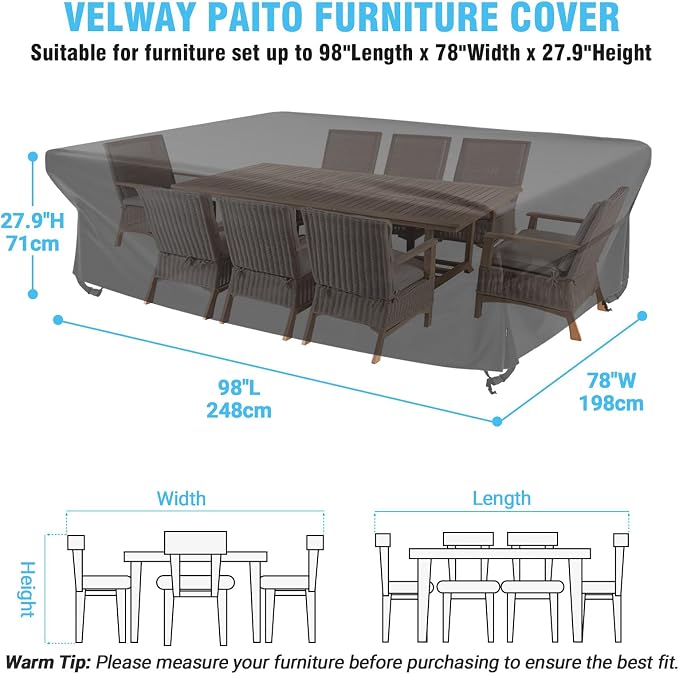 Velway Patio Furniture Cover Outdoor, Waterproof Rectangular Patio Table Chair - Image 2