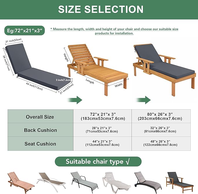 Chaise Lounge Cushions Outdoor Set of 4 - Image 6