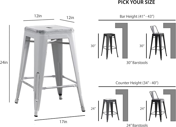 AC Pacific 24” Metal Backless Barstool Set of 2 – Country Rustic Style - Image 3