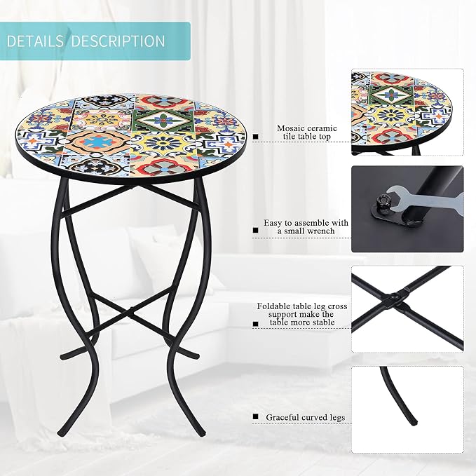 VCUTEKA Mosaic Outdoor Side Table - Image 4