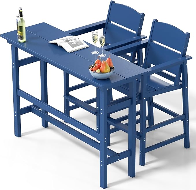 Bar Height Patio Table and Chairs Set, HDPE Outdoor Adirondack Bar Chairs and by NAVINE