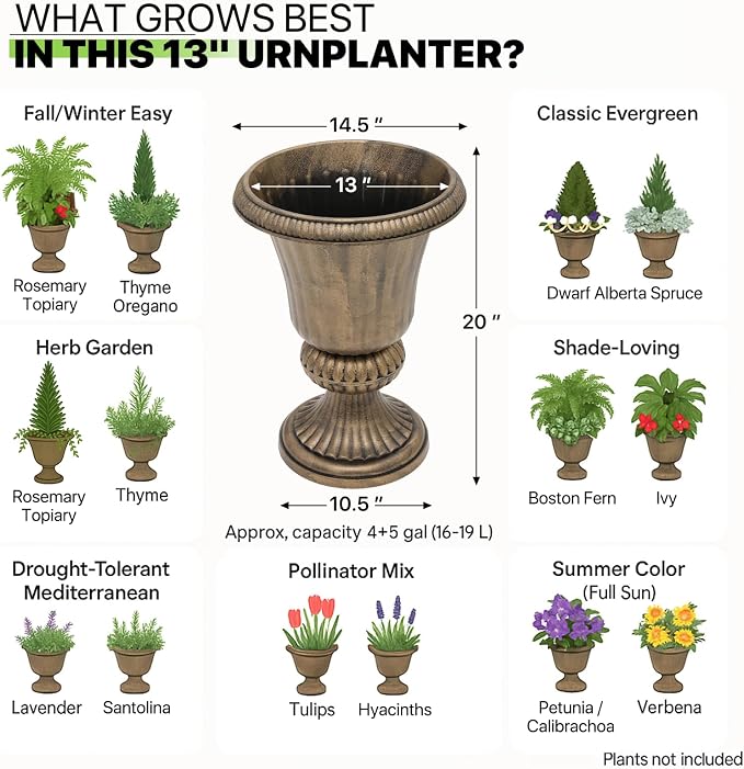 Magshion 20" Urn Planters for Outdoor Plants, Large Decorative Front Porch - Image 7