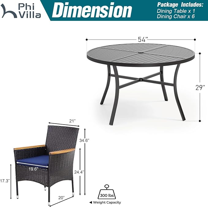 PHI VILLA 7 Pieces Patio Round Dining Set - Image 6