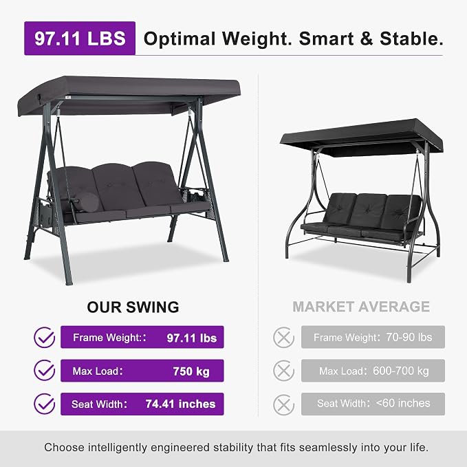 PURPLE LEAF Outdoor Patio Porch Swing - Image 3
