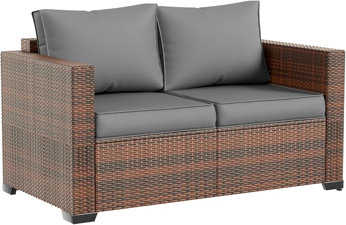 Amopatio Patio Loveseat, Outdoor Furniture 2-Seat Wicker Porch Furniture by Amopatio
