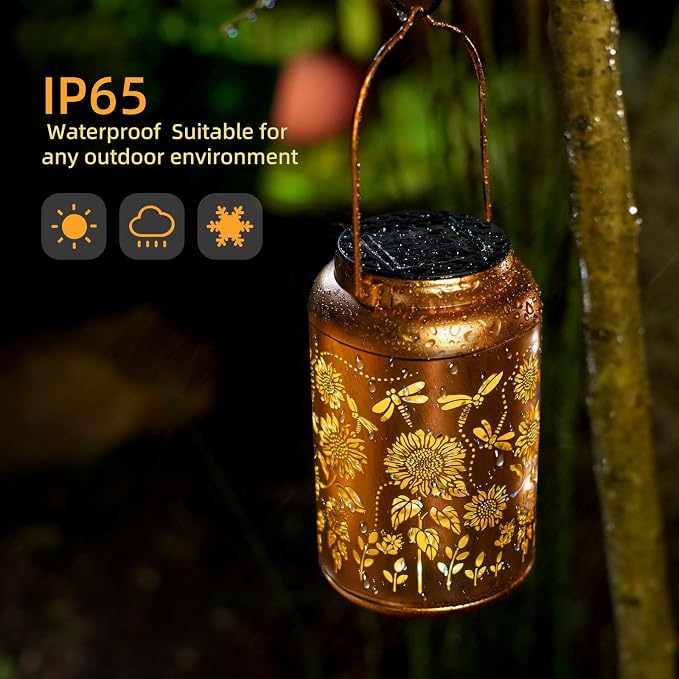2pack Solar Lanterns Lights Outdoor Hanging Lantern Waterproof Metal LED - Image 3