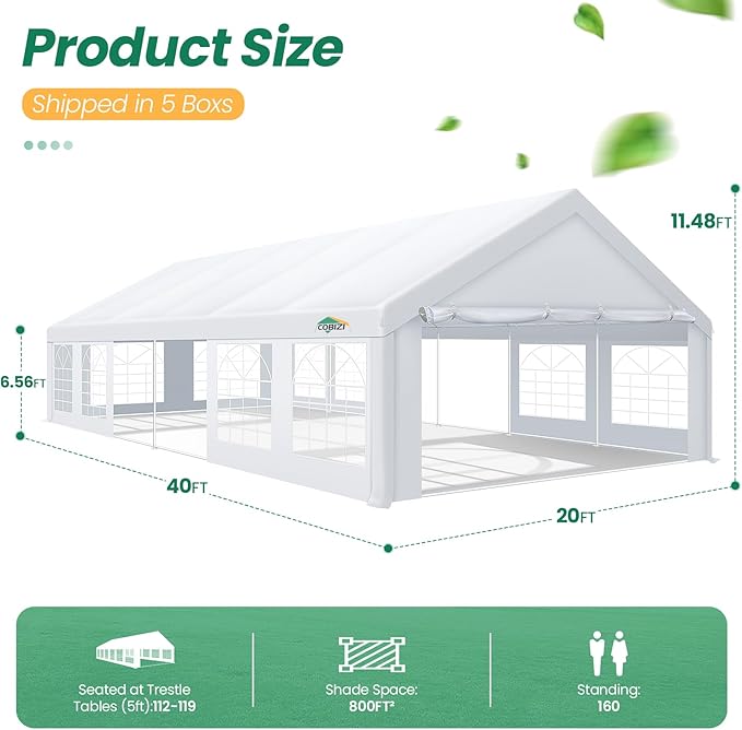 COBIZI 20x40 Party Tent Heavy Duty, Large Outdoor Wedding Tents - Image 3