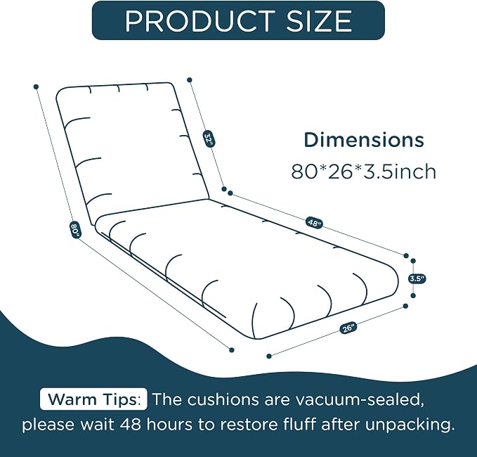Codi Outdoor Chaise Lounge Chair Cushions 80"x26"x3.5" – Linen Texture - Image 2