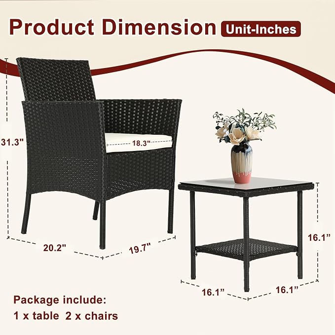 FDW Wicker Outdoor Furniture Patio Furniture Set of 3 Rattan Patio Chairs - Image 7