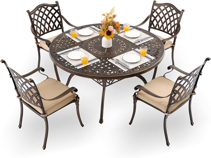 5-Piece Cast Aluminum Patio Furniture, Outdoor Dining Sets by Unknown