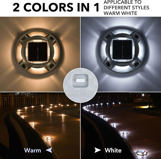 AGPTEK Solar Driveway Lights Outdoor 8 Pack, 2 Color Modes LED Deck Dock Marine - Image 2
