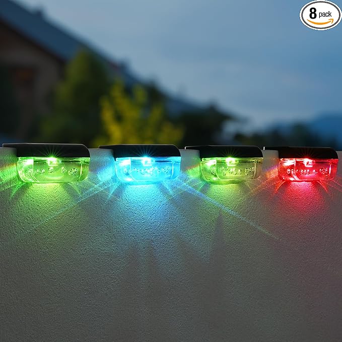 Solar Step Lights Outdoor, 8 Pack RGB Color Changing Christmas Solar Fence by Herzila