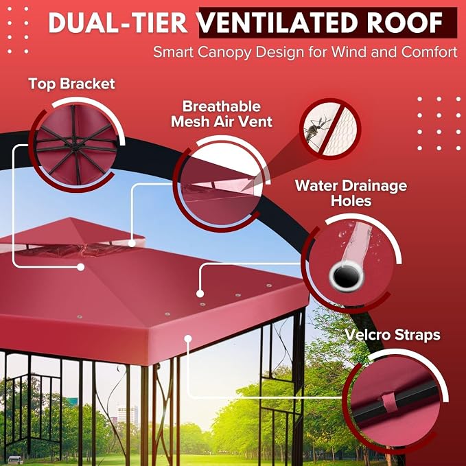 Flexzion Gazebo Cover Replacement Canopy Top 12x12 Ft - Image 5