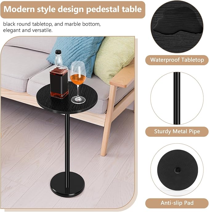 Black Drink Table Small Round Pedestal Side Table - Image 5