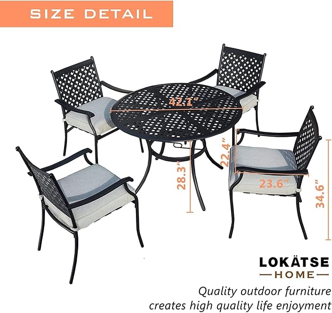 Garden Elements 5-Piece Outdoor Patio Dining Set – 42" Round Table - Image 3