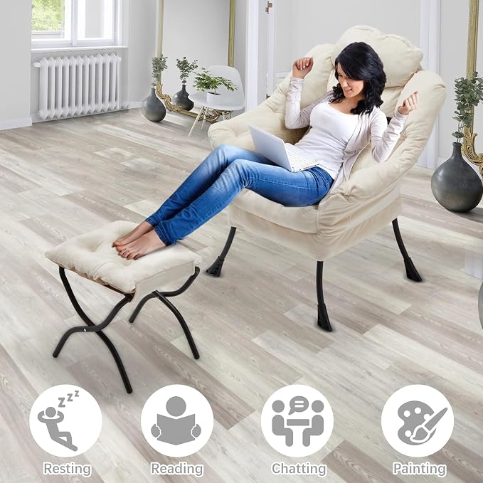 Lazy Chair with Folding Ottoman, Leisure Sofa Chair, Soft Fabric Armchair with - Image 7