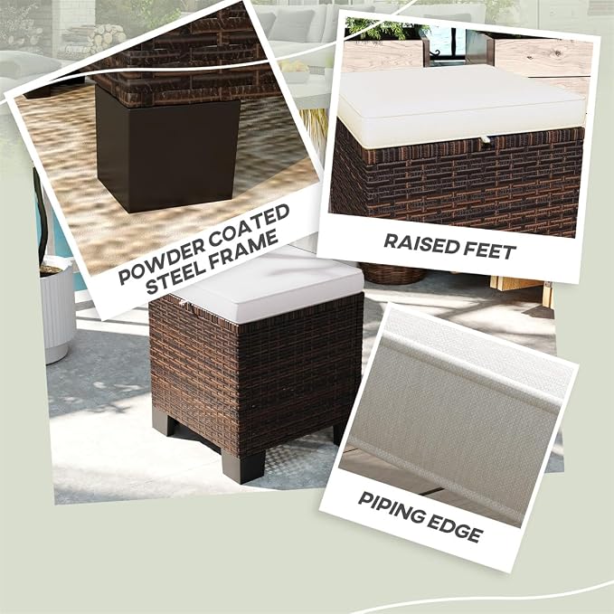 SSLine Outdoor Rattan Ottoman Set, 15.7W x 15.7D x 18.1H inches, All Weather - Image 4