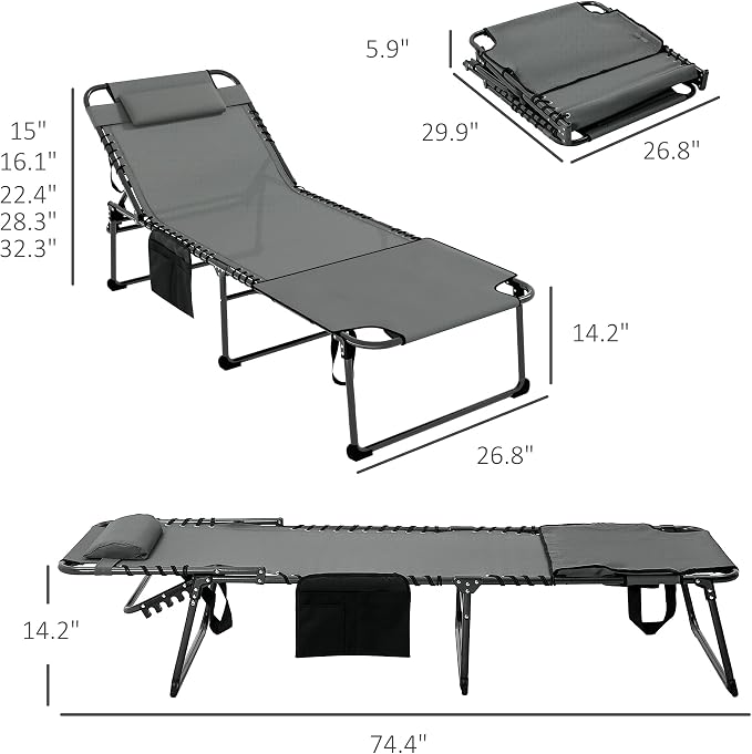 Outsunny Folding Chaise Lounge - Image 3