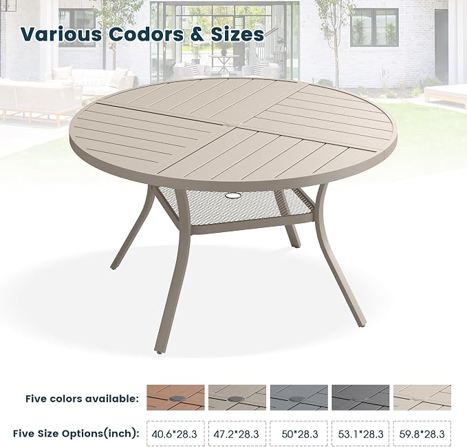 Patio Dining Table for 4-6, Round Metal Outdoor Table - Image 7
