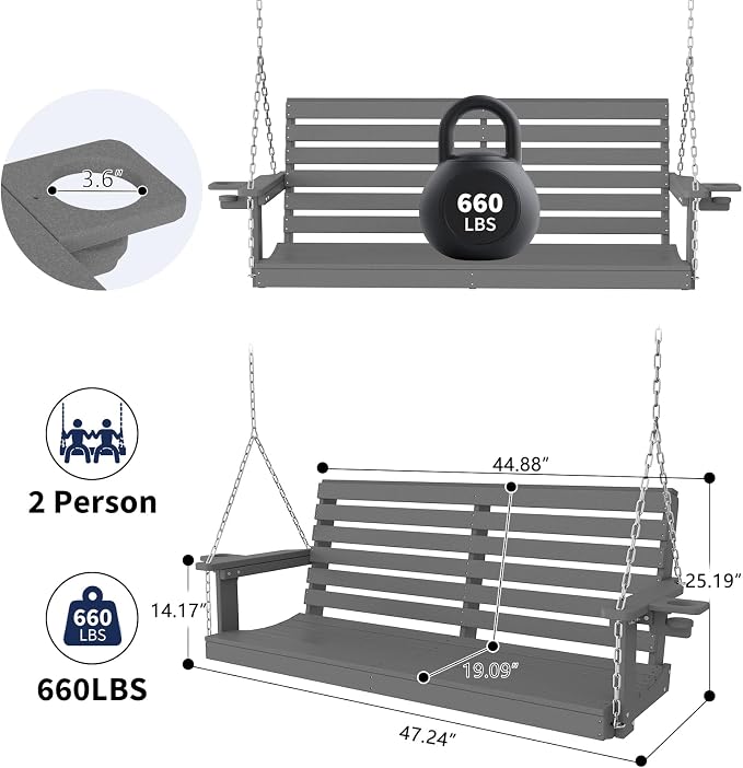 Plawdlik Porch Swings, 2 Seat Patio Chair - Image 4