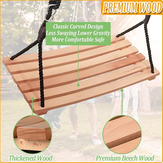Taeku Adult Tree Swing, Hanging Beech Wood Swings - Image 4