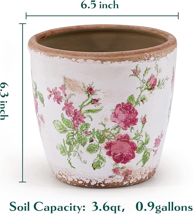 Vintage Ceramic Planter with Drainage Hole, Plastic Tray & Mesh, 6.5 Inch - Image 5