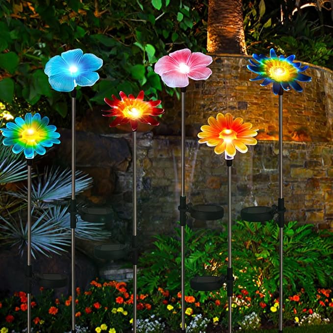 EiGreen 6 Pack Solar Garden Lights Outdoor Decor, Stake Yard Figurine Colorful - Image 2