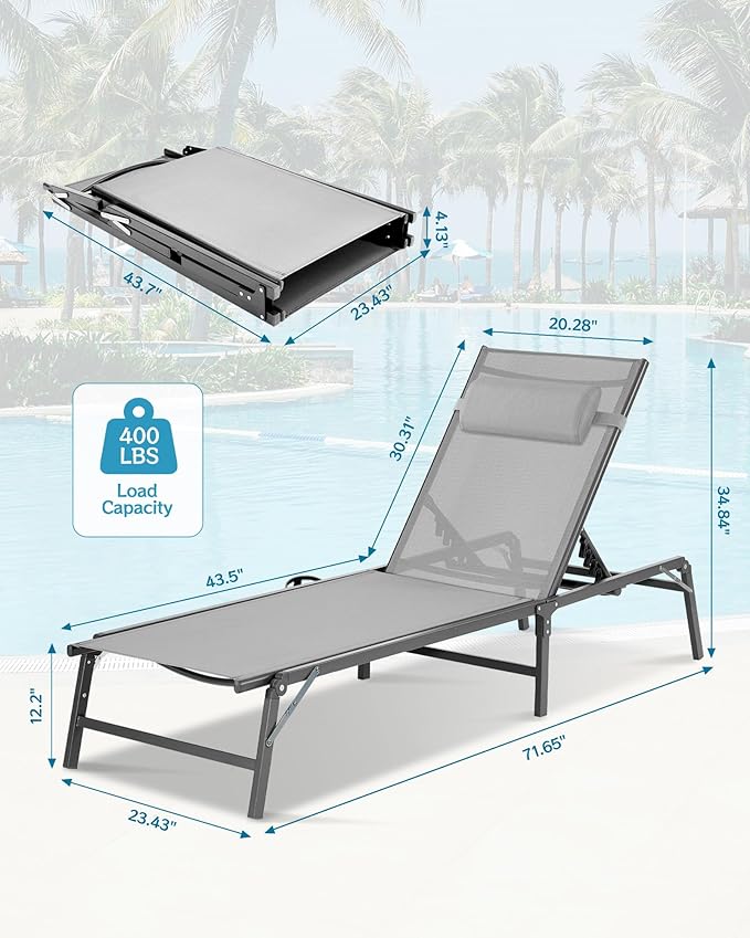 2 Pack Foldable Chaise Lounge Chair - Image 3