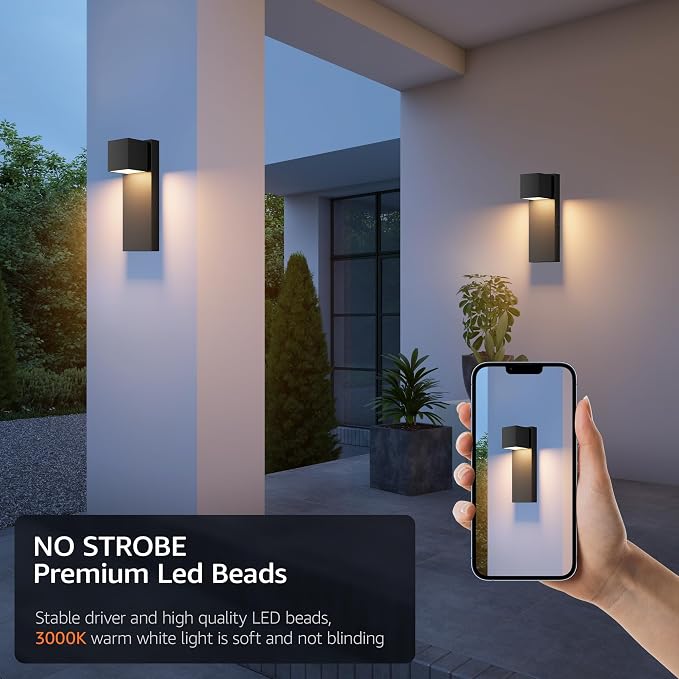 2 Pack 13" Modern Outdoor Led Wall Light, 16W 3000K 1200Lumen Porch & Patio - Image 6