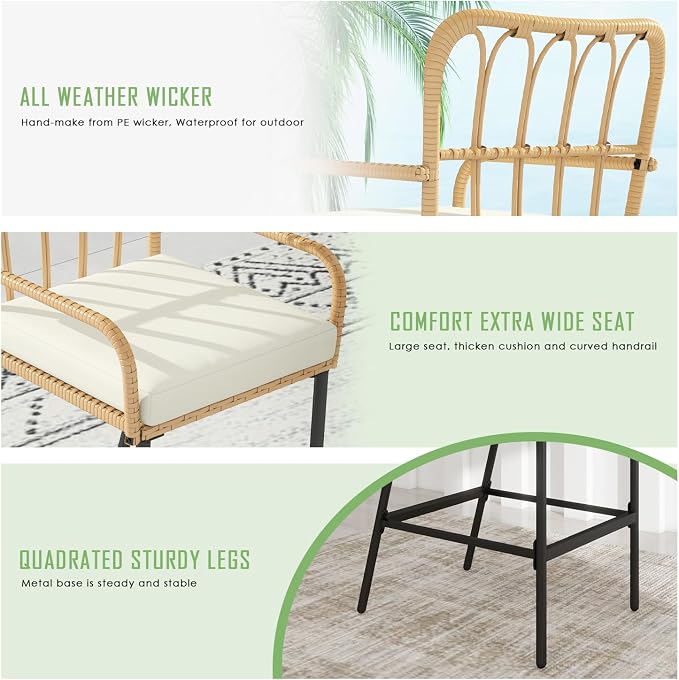 Vikiullf 3 Pieces Patio Bar Table Set, Outdoor Wicker Bar, All Weather Height - Image 2