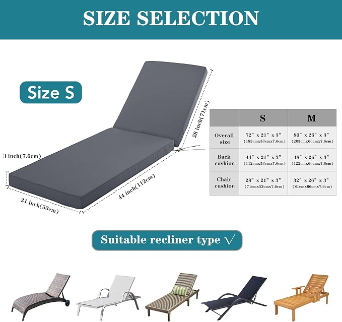 Chaise Lounge Cushion Outdoor, Waterproof and Stain-Resistant Lounge Deck - Image 5