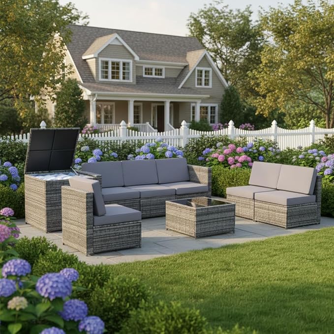 Tangkula 8 PCS Outdoor Patio Furniture Set, Rattan Wicker Sofa Set, Sectional by TANGKULA
