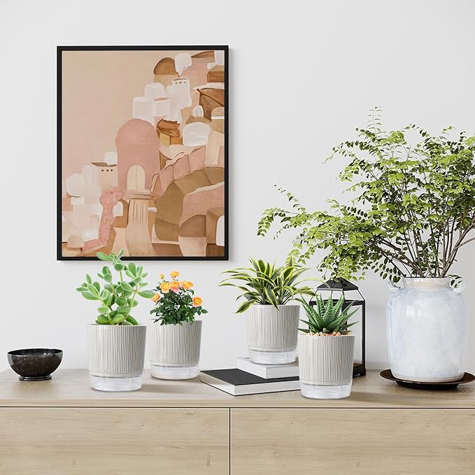 Self Watering Pots for Indoor Plants, 5 & 4 Inch Stylish Flower Pots - Image 7