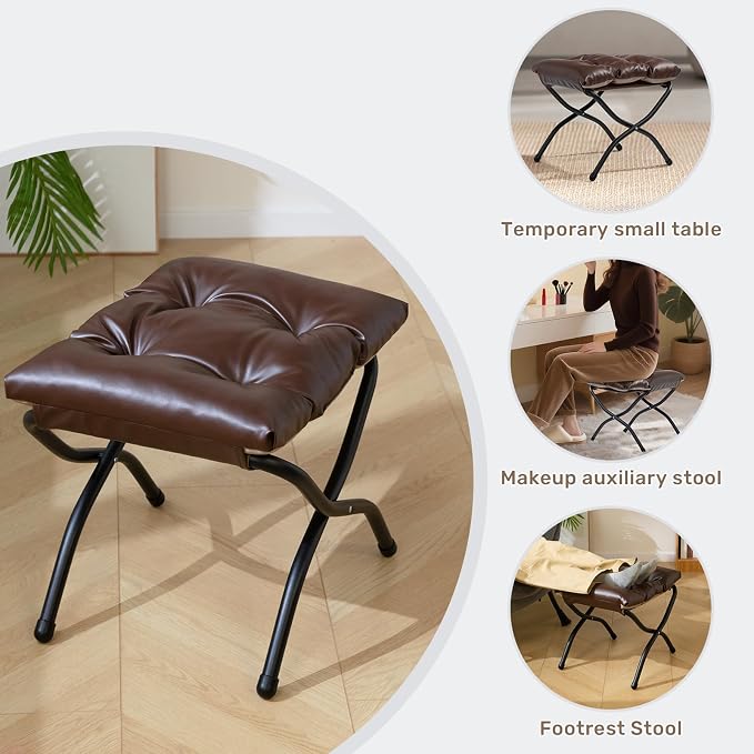 HollyHOME 15" H Folding Footrest Stool, Upholstered Foldable Ottoman - Image 5