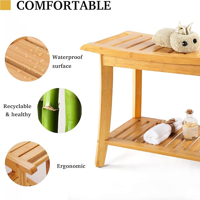 Bamboo Shower Bench Inside Shower Stool - Image 6