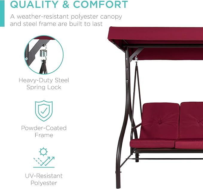 Best Choice Products 3-Seat Outdoor Large Converting Canopy Swing Glider - Image 3