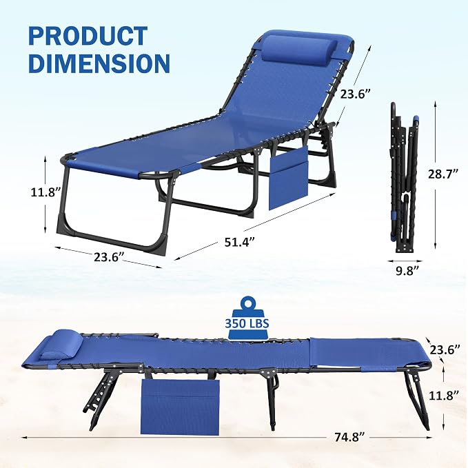 Devoko Beach Lounge Chair, Outdoor Sun Tanning Chair - Image 3