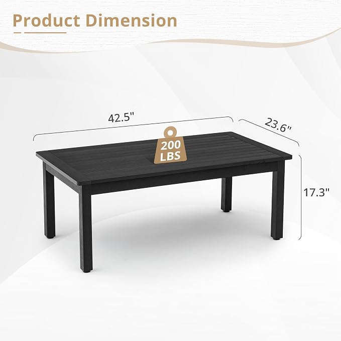 LUE BONA Outdoor Coffee Table Rectangle, 42.5" HDPS Patio Coffee Tables - Image 3
