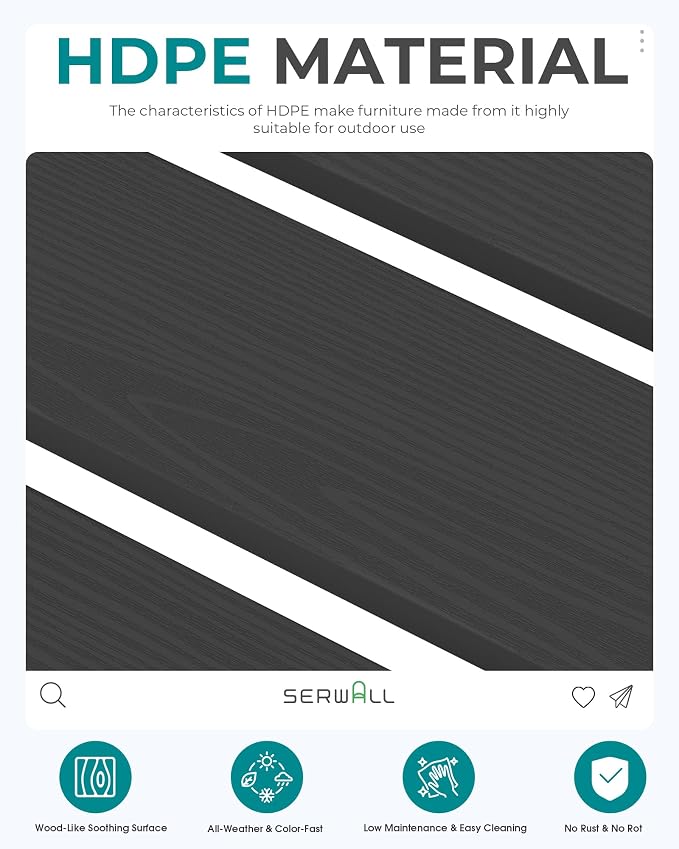 SERWALL 47 Inches Outdoor Bench, All Weather HDPE Backless Bench - Image 7