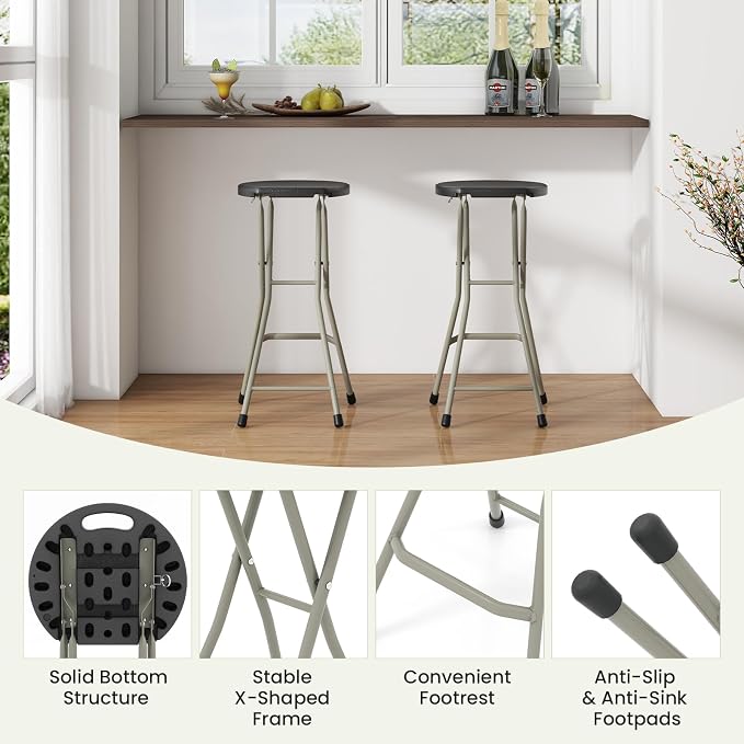GYMAX Folding Stool, 28in Portable Collapsible Bar Stool - Image 4