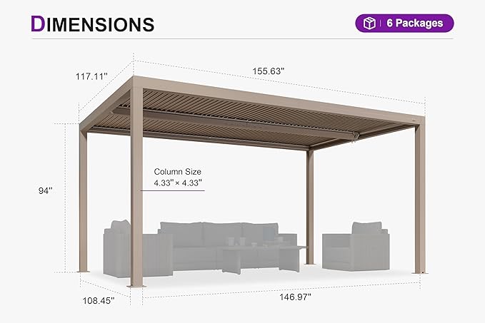 PURPLE LEAF Louvered Pergola 10' × 13', Aluminum Outdoor Hardtop Pergola - Image 7