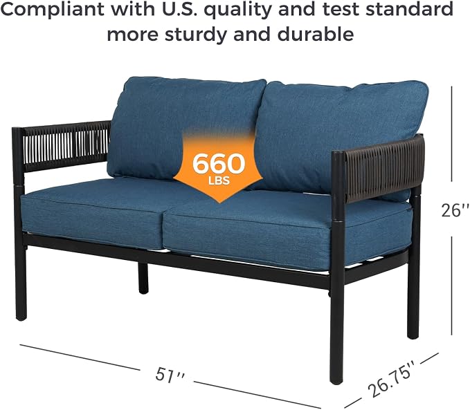 Gand Patio Outdoor Loveseat, Wicker Conversation Set - Image 2