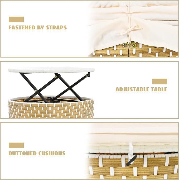 Merax Patio Furniture Round Outdoor Sectional Sofa Set, Rattan Daybed Two-Tone - Image 4