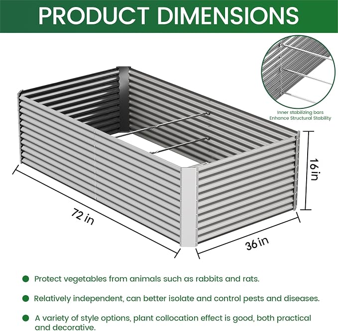 FRIZIONE 2pcs Tall 6x3ft Galvanized Raised Garden Bed Outdoor, Above Ground - Image 2