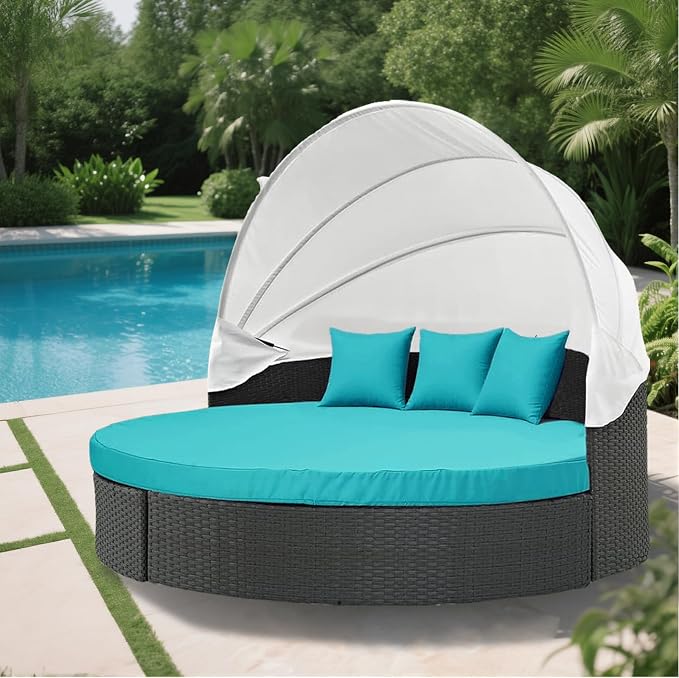 MICTONY Outdoor Daybed Cushion Cover, Sun Bed Round Cushion ONLY, Peacock Blue - Image 6