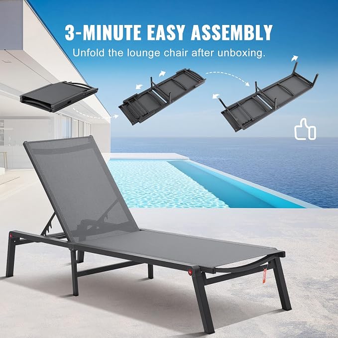VEVOR Chaise Lounge Chair Outdoor, Aluminum Patio Lounge Chairs - Image 7