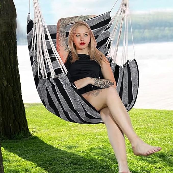 Goutime Hammock Chair, Boho Hanging Rope Ceiling Swing, Macrame Hanging - Image 6