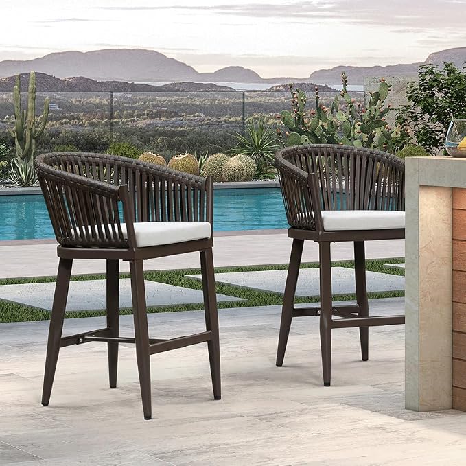 PURPLE LEAF Outdoor Counter Height Bar Stools Set of 2 Patio Metal Modern - Image 8
